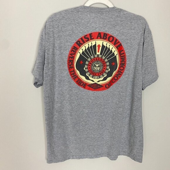 Obey Rise Above Reverse the Tide Graphic T Shirt Grey Red Mens Large - Picture 4 of 6